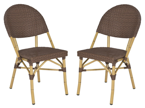 Safavieh BARROW Arm Chair Set of Two - Retro Tropical Style for Indoor & Outdoor Seating, Weather-Ready Design Brown FOX5203A-SET2