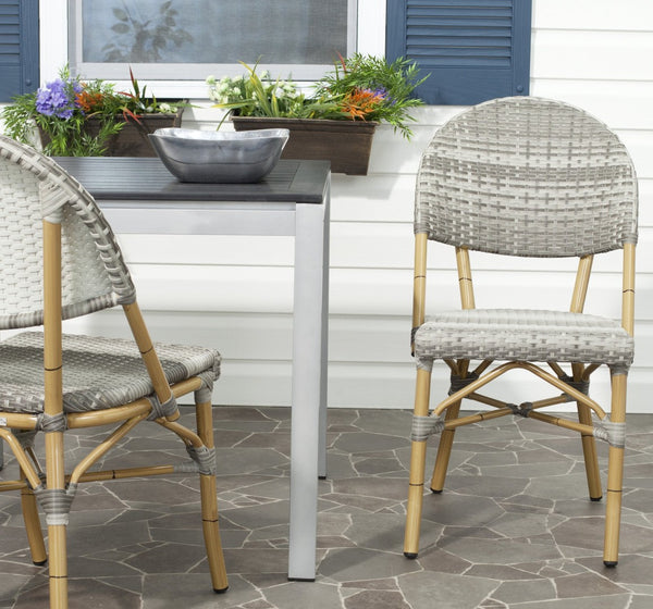 Safavieh BARROW Arm Chair Set of Two - Retro Tropical Style for Indoor & Outdoor Seating, Weather-Ready Design Grey FOX5203B-SET2