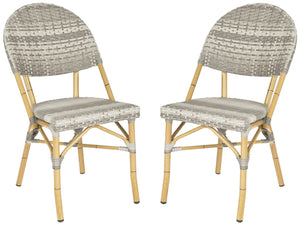 Safavieh BARROW Arm Chair Set of Two - Retro Tropical Style for Indoor & Outdoor Seating, Weather-Ready Design Grey FOX5203B-SET2