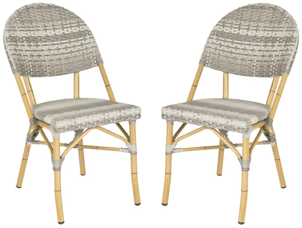 Safavieh BARROW Arm Chair Set of Two - Retro Tropical Style for Indoor & Outdoor Seating, Weather-Ready Design Grey FOX5203B-SET2