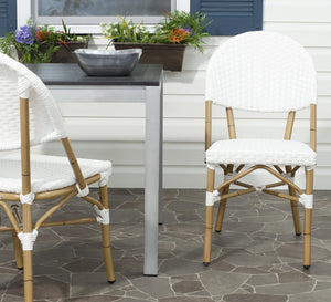 Safavieh BARROW Arm Chair Set of Two - Retro Tropical Style for Indoor & Outdoor Seating, Weather-Ready Design Off White FOX5203C-SET2