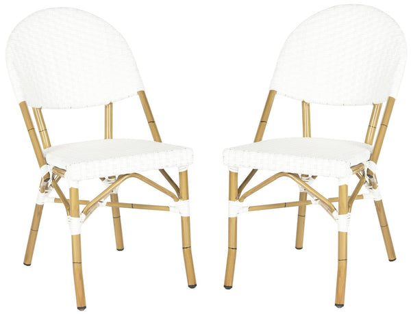 Safavieh BARROW Arm Chair Set of Two - Retro Tropical Style for Indoor & Outdoor Seating, Weather-Ready Design Off White FOX5203C-SET2