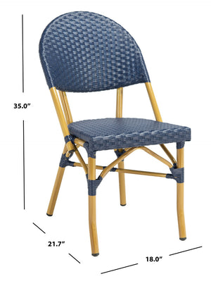 Safavieh BARROW Arm Chair Set of Two - Retro Tropical Style for Indoor & Outdoor Seating, Weather-Ready Design Navy FOX5203D-SET2
