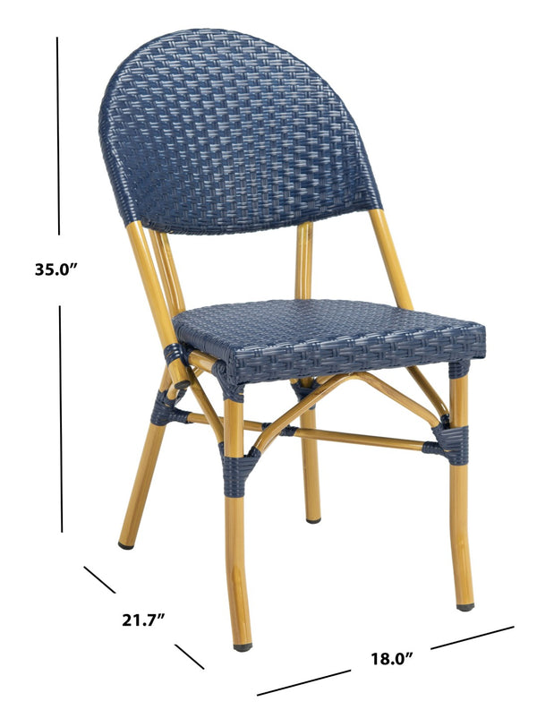 Safavieh BARROW Arm Chair Set of Two - Retro Tropical Style for Indoor & Outdoor Seating, Weather-Ready Design Navy FOX5203D-SET2