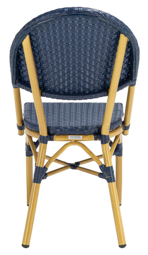 Safavieh BARROW Arm Chair Set of Two - Retro Tropical Style for Indoor & Outdoor Seating, Weather-Ready Design Navy FOX5203D-SET2