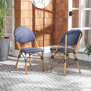 Safavieh BARROW Arm Chair Set of Two - Retro Tropical Style for Indoor & Outdoor Seating, Weather-Ready Design Navy FOX5203D-SET2