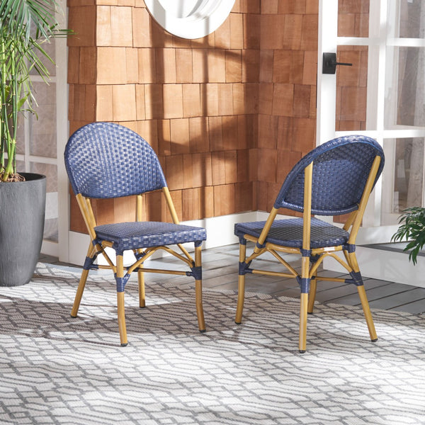 Safavieh BARROW Arm Chair Set of Two - Retro Tropical Style for Indoor & Outdoor Seating, Weather-Ready Design Navy FOX5203D-SET2