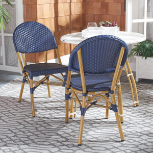 Safavieh BARROW Arm Chair Set of Two - Retro Tropical Style for Indoor & Outdoor Seating, Weather-Ready Design Navy FOX5203D-SET2