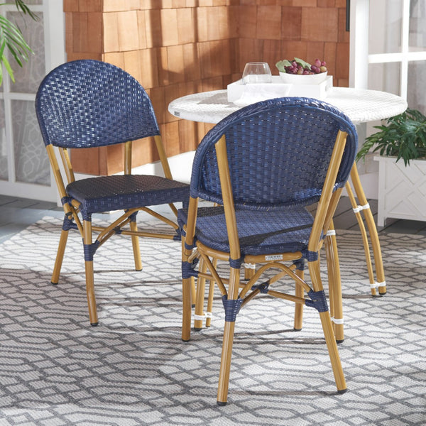 Safavieh BARROW Arm Chair Set of Two - Retro Tropical Style for Indoor & Outdoor Seating, Weather-Ready Design Navy FOX5203D-SET2