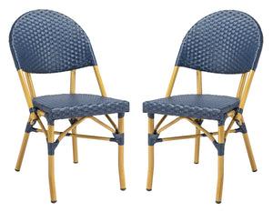 Safavieh BARROW Arm Chair Set of Two - Retro Tropical Style for Indoor & Outdoor Seating, Weather-Ready Design Navy FOX5203D-SET2