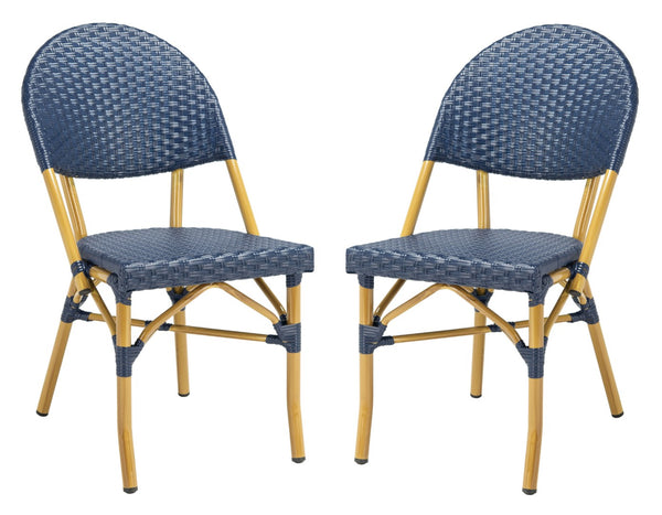 Safavieh BARROW Arm Chair Set of Two - Retro Tropical Style for Indoor & Outdoor Seating, Weather-Ready Design Navy FOX5203D-SET2
