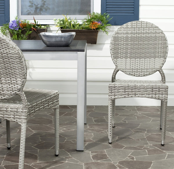 Safavieh VALDEZ Stackable Grey Side Chairs Set of 2 – Modern Design for Indoor/Outdoor Spaces, Weather-Resistant FOX5204B-SET2