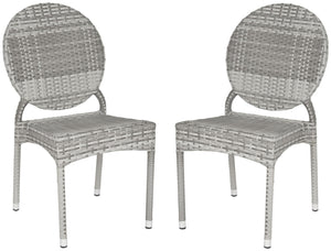 Safavieh VALDEZ Stackable Grey Side Chairs Set of 2 – Modern Design for Indoor/Outdoor Spaces, Weather-Resistant FOX5204B-SET2
