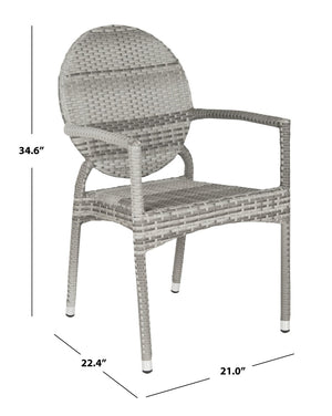 Safavieh VALDEZ Stackable Arm Chairs in Stylish Grey – Durable, Contemporary Design for Indoor & Outdoor Use FOX5205B-SET2