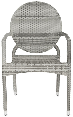 Safavieh VALDEZ Stackable Arm Chairs in Stylish Grey – Durable, Contemporary Design for Indoor & Outdoor Use FOX5205B-SET2