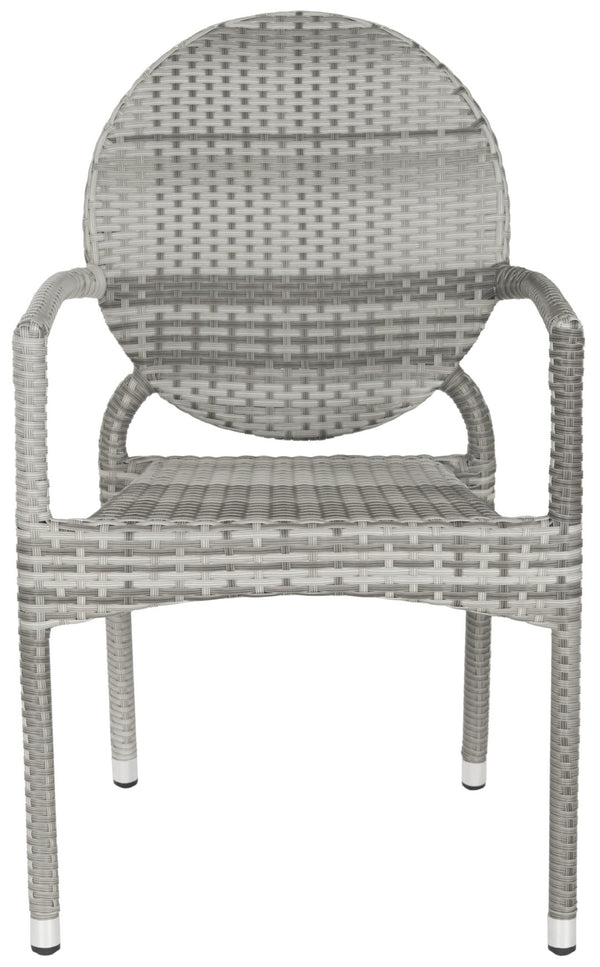 Safavieh VALDEZ Stackable Arm Chairs in Stylish Grey – Durable, Contemporary Design for Indoor & Outdoor Use FOX5205B-SET2