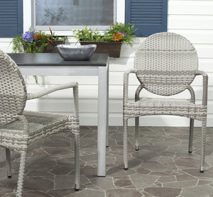 Safavieh VALDEZ Stackable Arm Chairs in Stylish Grey – Durable, Contemporary Design for Indoor & Outdoor Use FOX5205B-SET2