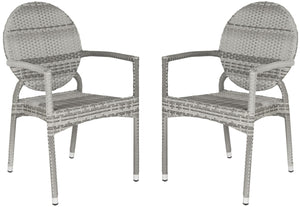 Safavieh VALDEZ Stackable Arm Chairs in Stylish Grey – Durable, Contemporary Design for Indoor & Outdoor Use FOX5205B-SET2
