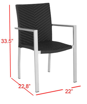 Safavieh CORDOVA Stackable Arm Chairs in Black PE Wicker – Lightweight, Durable Seating for Indoor & Outdoor Use FOX5206A-SET2