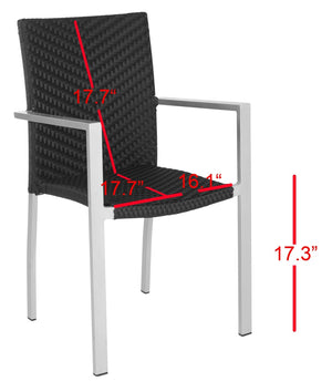 Safavieh CORDOVA Stackable Arm Chairs in Black PE Wicker – Lightweight, Durable Seating for Indoor & Outdoor Use FOX5206A-SET2