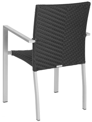 Safavieh CORDOVA Stackable Arm Chairs in Black PE Wicker – Lightweight, Durable Seating for Indoor & Outdoor Use FOX5206A-SET2