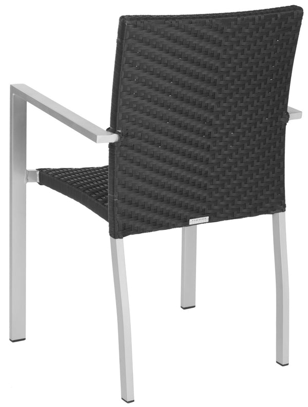 Safavieh CORDOVA Stackable Arm Chairs in Black PE Wicker – Lightweight, Durable Seating for Indoor & Outdoor Use FOX5206A-SET2