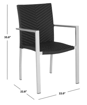 Safavieh CORDOVA Stackable Arm Chairs in Black PE Wicker – Lightweight, Durable Seating for Indoor & Outdoor Use FOX5206A-SET2