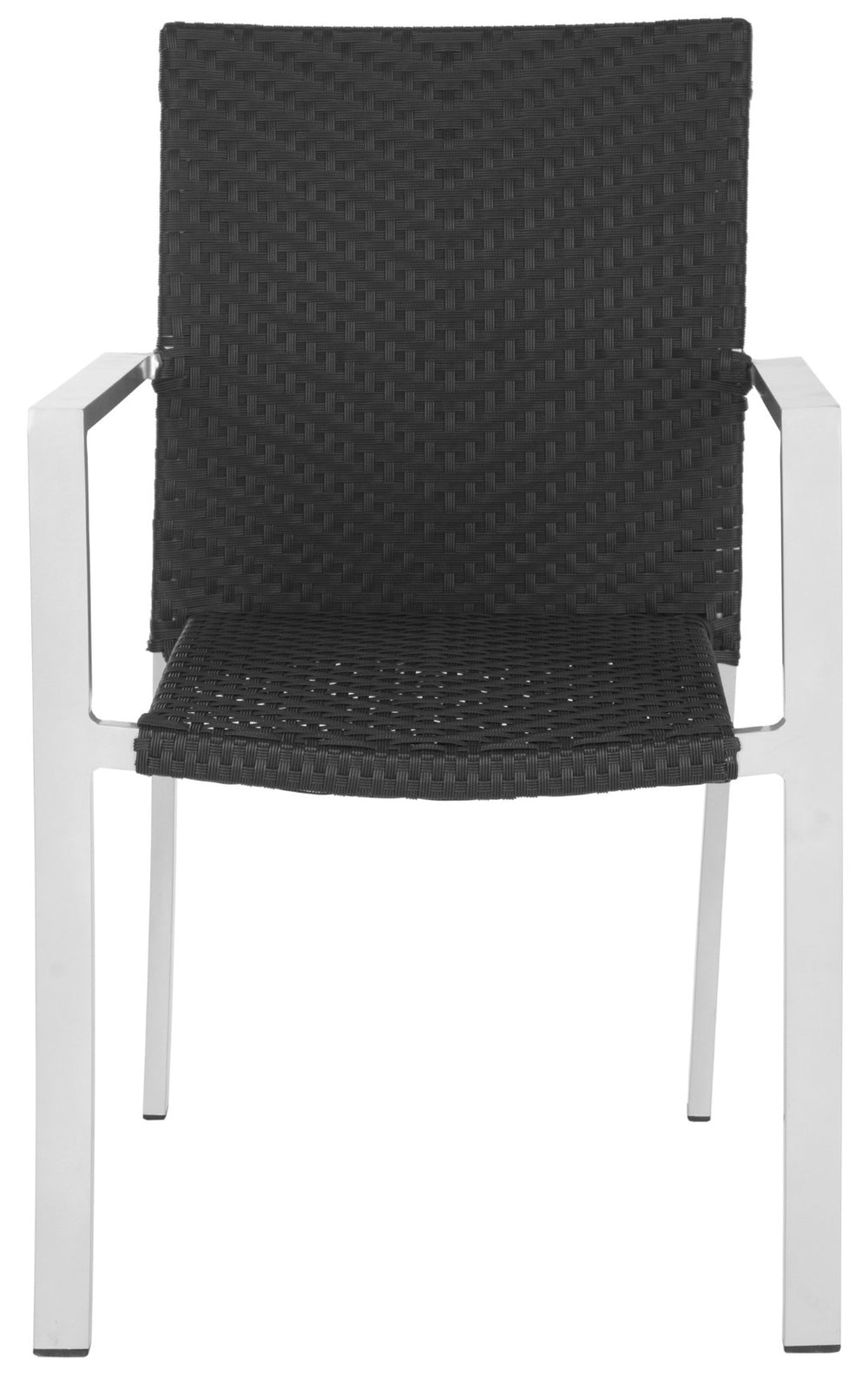Safavieh CORDOVA Stackable Arm Chairs in Black PE Wicker – Lightweight, Durable Seating for Indoor & Outdoor Use FOX5206A-SET2