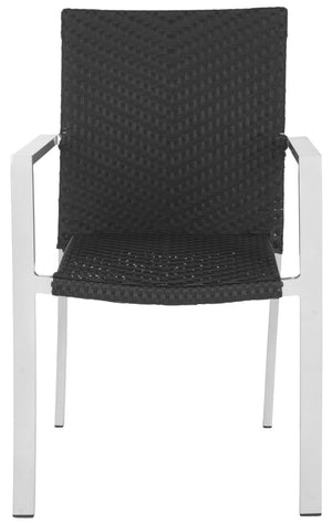 Safavieh CORDOVA Stackable Arm Chairs in Black PE Wicker – Lightweight, Durable Seating for Indoor & Outdoor Use FOX5206A-SET2