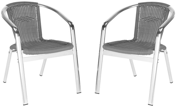 Safavieh WRANGELL Arm Chair - Stylish Stackable Seating for Indoor & Outdoor Use - Modern Teal Design Grey FOX5207C-SET2