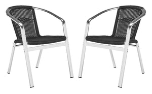 Safavieh WRANGELL Arm Chair - Stylish Stackable Seating for Indoor & Outdoor Use - Modern Teal Design Black FOX5207E-SET2