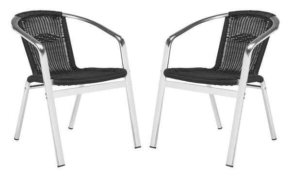 Safavieh WRANGELL Arm Chair - Stylish Stackable Seating for Indoor & Outdoor Use - Modern Teal Design Black FOX5207E-SET2