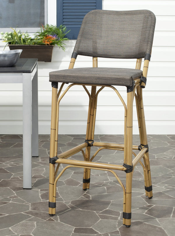 Safavieh Deltana Versatile Brown Bar Stool - Stylish Faux Bamboo Design For Indoor & Outdoor Comfort FOX5208A
