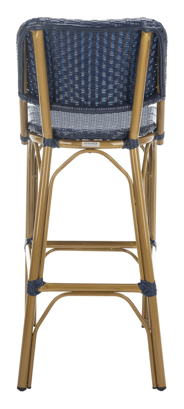 Safavieh Deltana Bar Stool In Navy - Stylish Faux Bamboo Design For Indoor & Outdoor Use, Easy Care Comfort FOX5208D