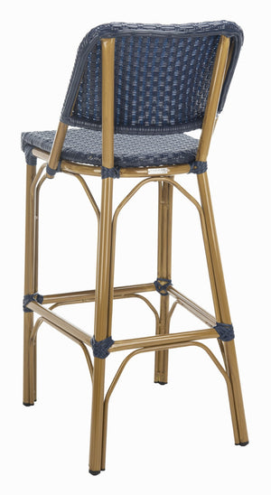 Safavieh Deltana Bar Stool In Navy - Stylish Faux Bamboo Design For Indoor & Outdoor Use, Easy Care Comfort FOX5208D