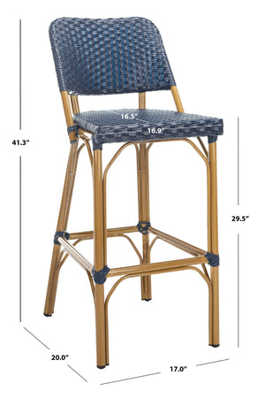 Safavieh Deltana Bar Stool In Navy - Stylish Faux Bamboo Design For Indoor & Outdoor Use, Easy Care Comfort FOX5208D