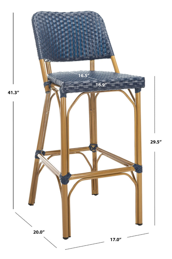 Safavieh Deltana Bar Stool In Navy - Stylish Faux Bamboo Design For Indoor & Outdoor Use, Easy Care Comfort FOX5208D