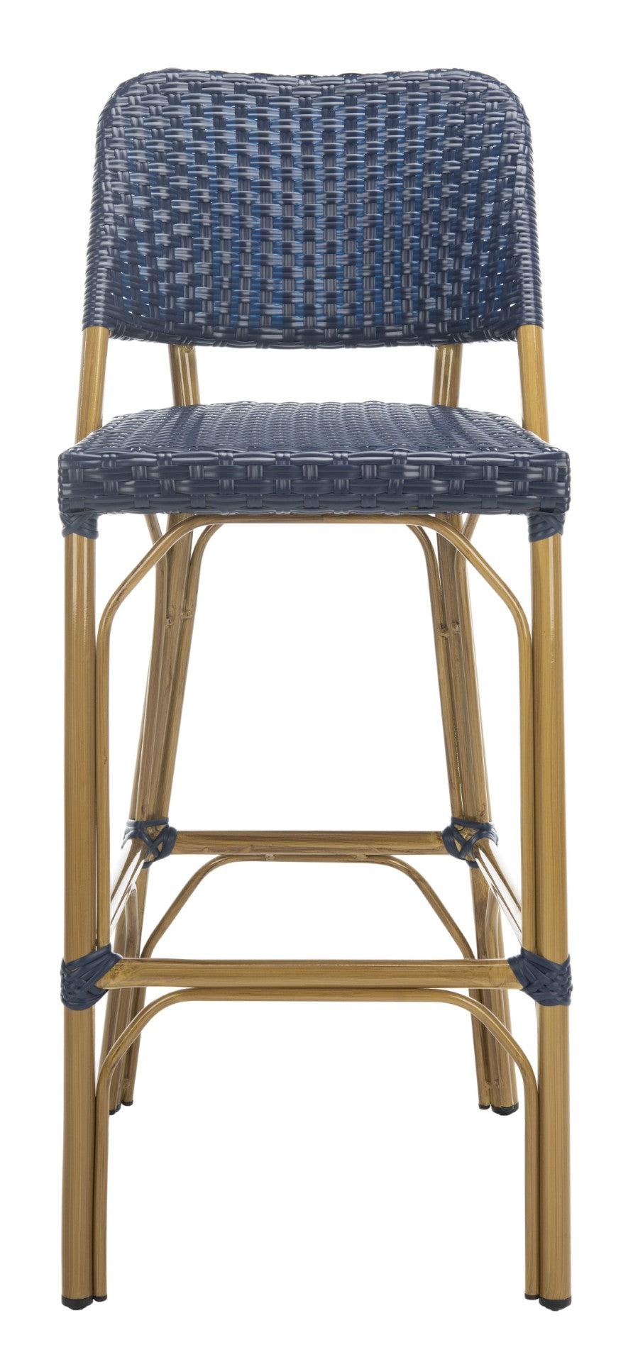 Safavieh Deltana Bar Stool In Navy - Stylish Faux Bamboo Design For Indoor & Outdoor Use, Easy Care Comfort FOX5208D