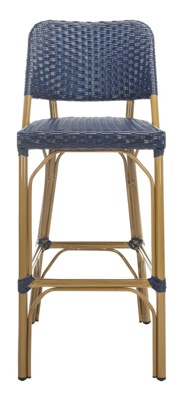 Safavieh Deltana Bar Stool In Navy - Stylish Faux Bamboo Design For Indoor & Outdoor Use, Easy Care Comfort FOX5208D