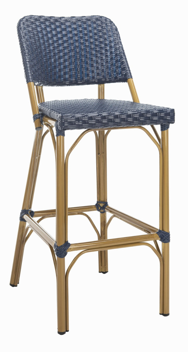 Safavieh Deltana Bar Stool In Navy - Stylish Faux Bamboo Design For Indoor & Outdoor Use, Easy Care Comfort FOX5208D