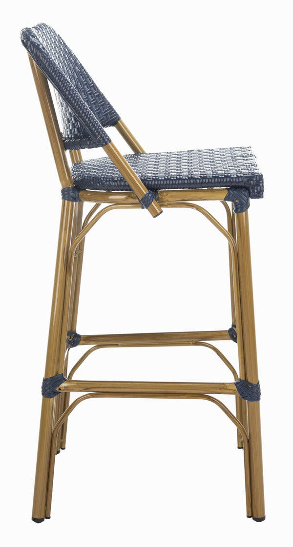 Safavieh Deltana Bar Stool In Navy - Stylish Faux Bamboo Design For Indoor & Outdoor Use, Easy Care Comfort FOX5208D