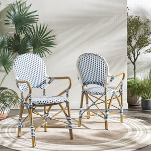 Safavieh HOOPER Armchair - Elegant Stacking Design for Coastal Charm in Indoor and Outdoor Spaces Blue / White FOX5209A-SET2