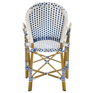 Safavieh HOOPER Armchair - Elegant Stacking Design for Coastal Charm in Indoor and Outdoor Spaces Blue / White FOX5209A-SET2