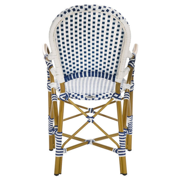 Safavieh HOOPER Armchair - Elegant Stacking Design for Coastal Charm in Indoor and Outdoor Spaces Blue / White FOX5209A-SET2