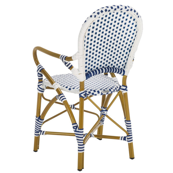 Safavieh HOOPER Armchair - Elegant Stacking Design for Coastal Charm in Indoor and Outdoor Spaces Blue / White FOX5209A-SET2