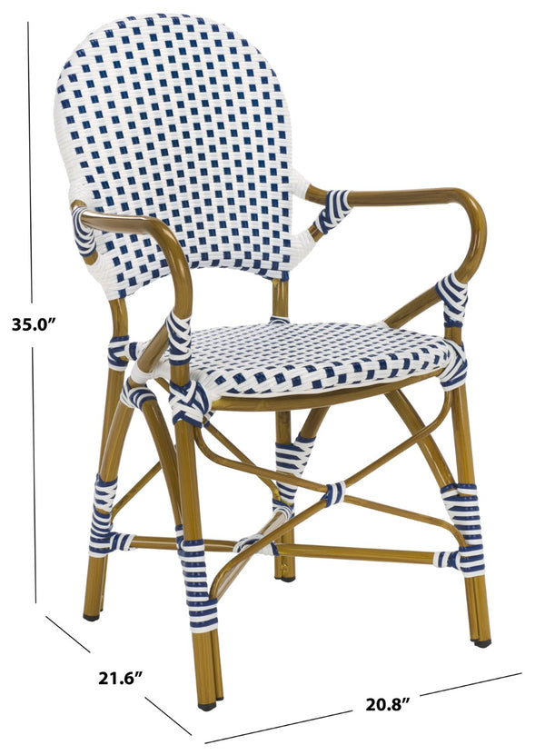 Safavieh HOOPER Armchair - Elegant Stacking Design for Coastal Charm in Indoor and Outdoor Spaces Blue / White FOX5209A-SET2