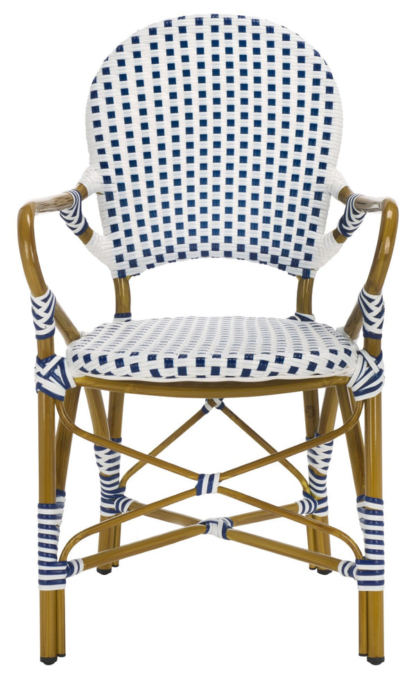 Safavieh HOOPER Armchair - Elegant Stacking Design for Coastal Charm in Indoor and Outdoor Spaces Blue / White FOX5209A-SET2
