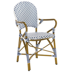 Safavieh HOOPER Armchair - Elegant Stacking Design for Coastal Charm in Indoor and Outdoor Spaces Blue / White FOX5209A-SET2
