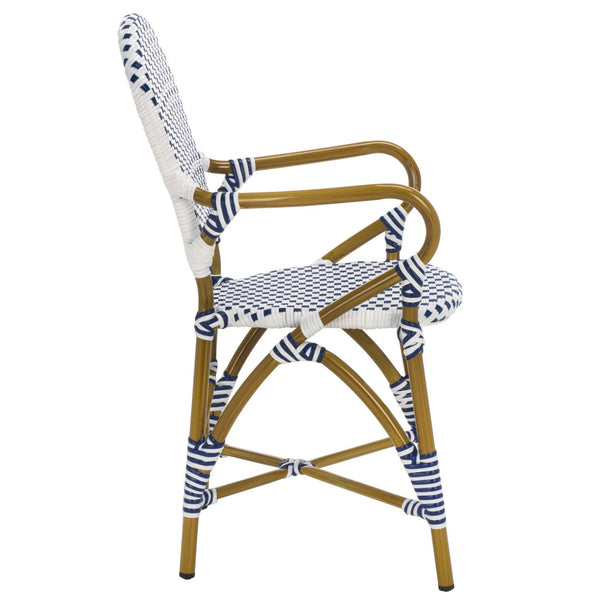 Safavieh HOOPER Armchair - Elegant Stacking Design for Coastal Charm in Indoor and Outdoor Spaces Blue / White FOX5209A-SET2