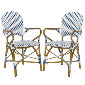 Safavieh HOOPER Armchair - Elegant Stacking Design for Coastal Charm in Indoor and Outdoor Spaces Blue / White FOX5209A-SET2